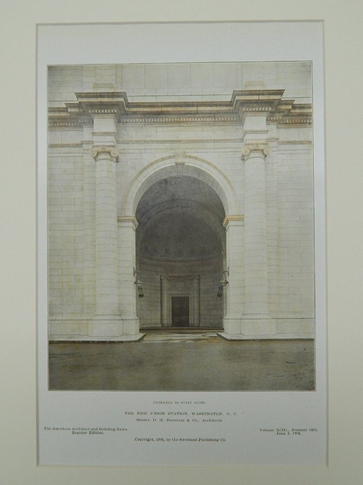 New Union Station, Washington Dc, 1908. D H Burnham & Co, Architects. Hand Colored, Original Plan. Architecture, Antique, Vintage