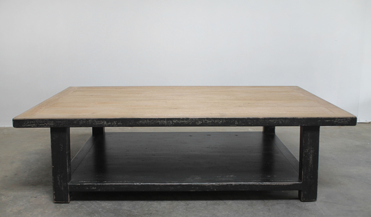 Large Reclaimed Pine Wood Coffee Table With Distressed Black Finish