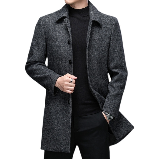 High Quality Mens Winter Jackets and Coats Business Casual Woolen Jackets Coats Long Overcoat Men Turn Down Collar Wool Blends - grey, xxl