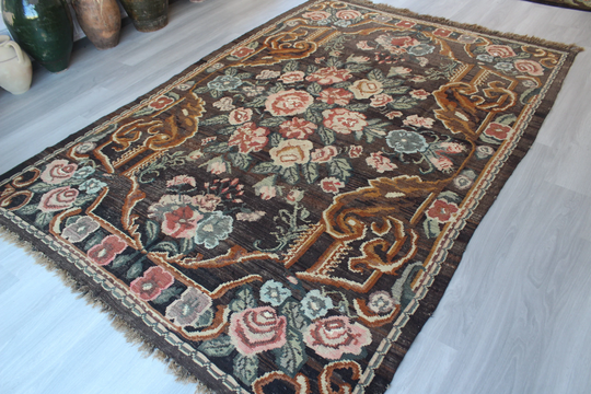 6'4"x9'2" Ft Vintage Floral Kilim Rug, Ethnic Rug, Large Kilim Bohemian/N-635