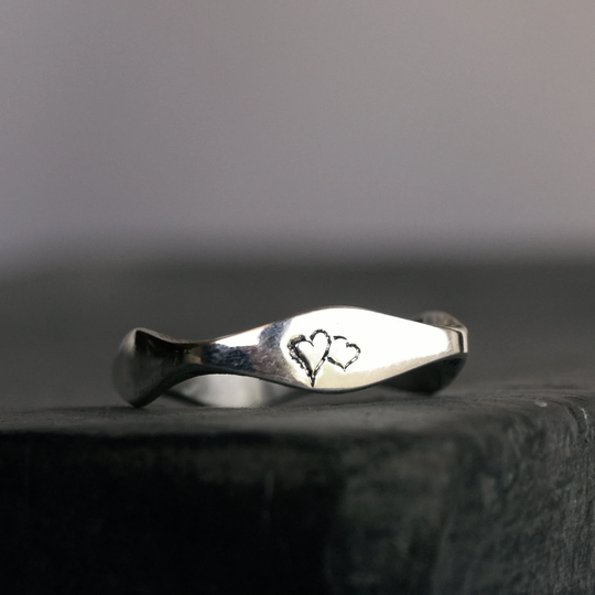 Sterling Silver Stackable Engraved Heart Ring, Made To Order