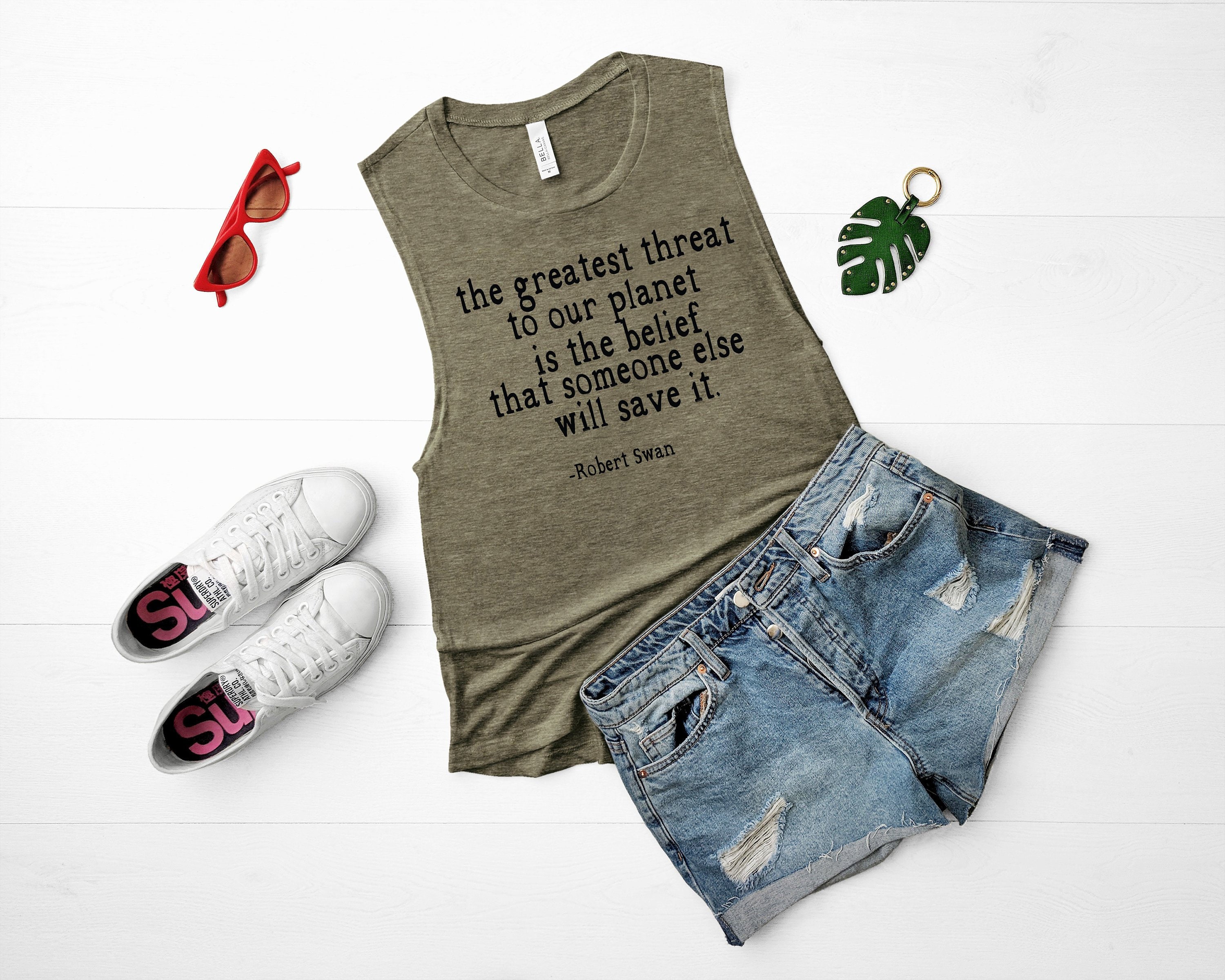 Save The World - Quote Tank Top Robert Swan The Greatest Threat To Our Planet Environmentalist Tank Top Womens Muscle