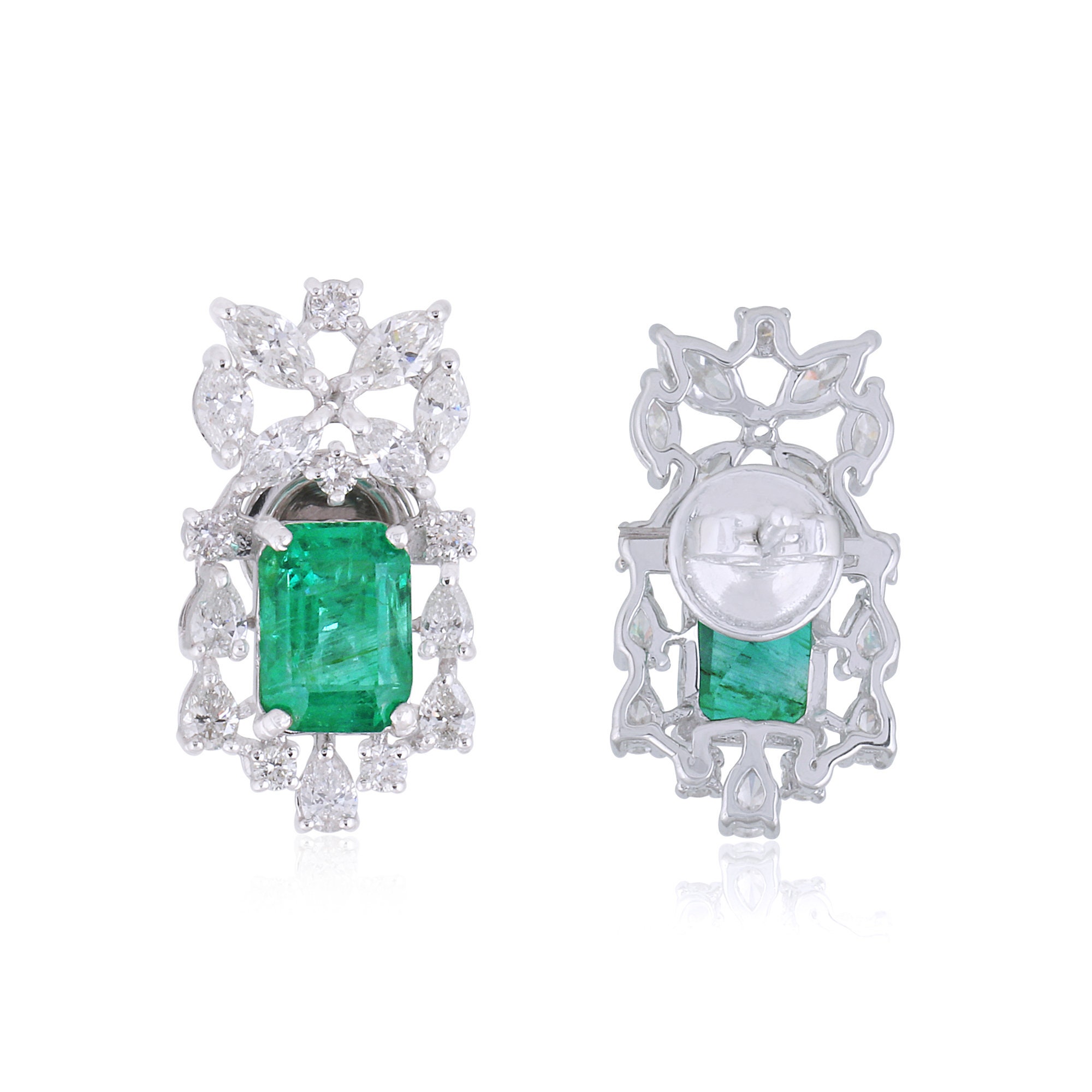 On Sale Emerald Diamond Stud Earrings 18K White Gold Natural Si Clarity Hi Color Studs Earring Gemstone Handmade Jewelry Anniversary