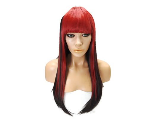 Long Black & Red Synthetic Heat Resistant Wig With Bangs