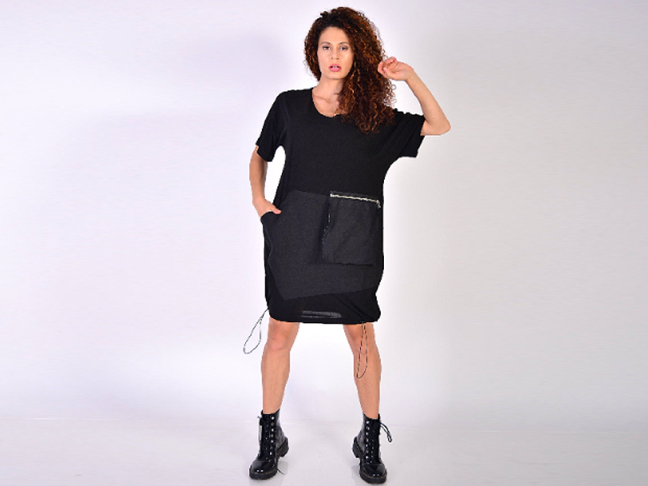 T-Shirt Dress/ Party Christmas Mini Street Black Dress With Pocket/ Kaftan