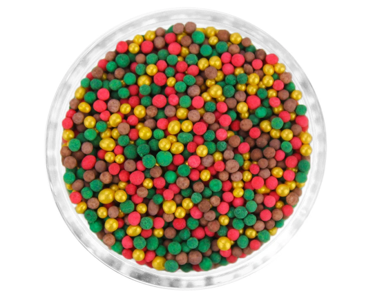 Gingerbread House Non-Pareils Blend - Our Gingerbread House Blend Is A Mix Of Non-Pareils in Cherry Red, Green, Pearly Gold, & Brown