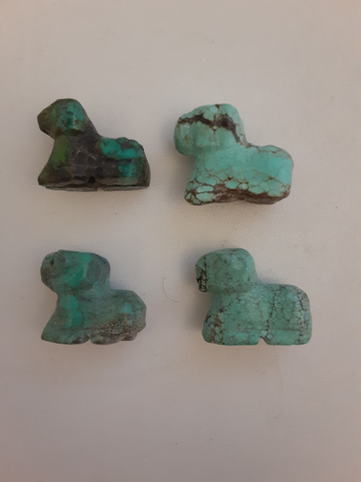 x1 Vintage Chinese Hand Carved Turquoise Stone Ram/Dog Charm Pendant Or Bead Medium Size Trm - 2