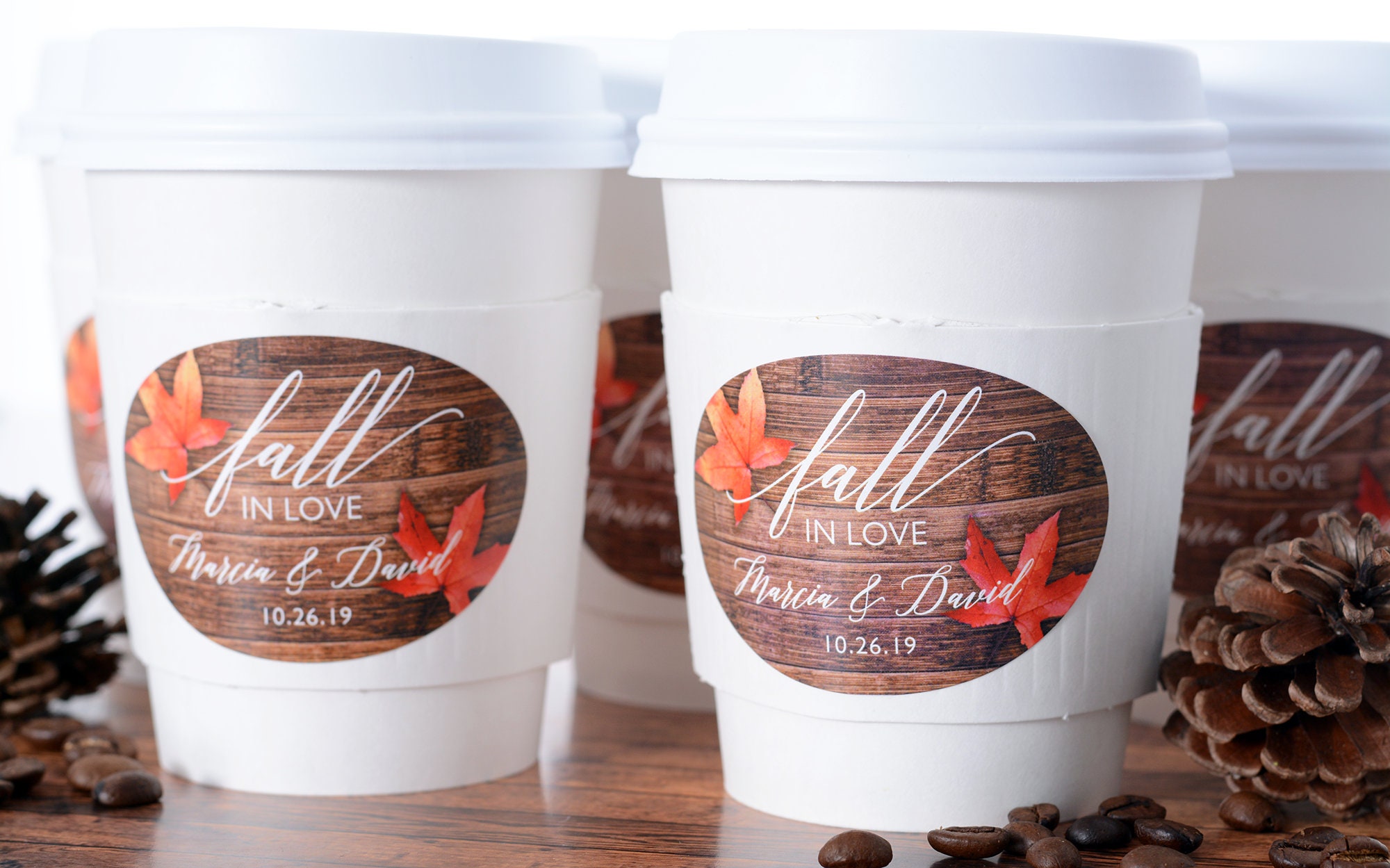 Wedding Coffee Cups - Autumn Hot Chocolate Bar Beverage Supplies Labels Cup Sleeves #wdicf-234