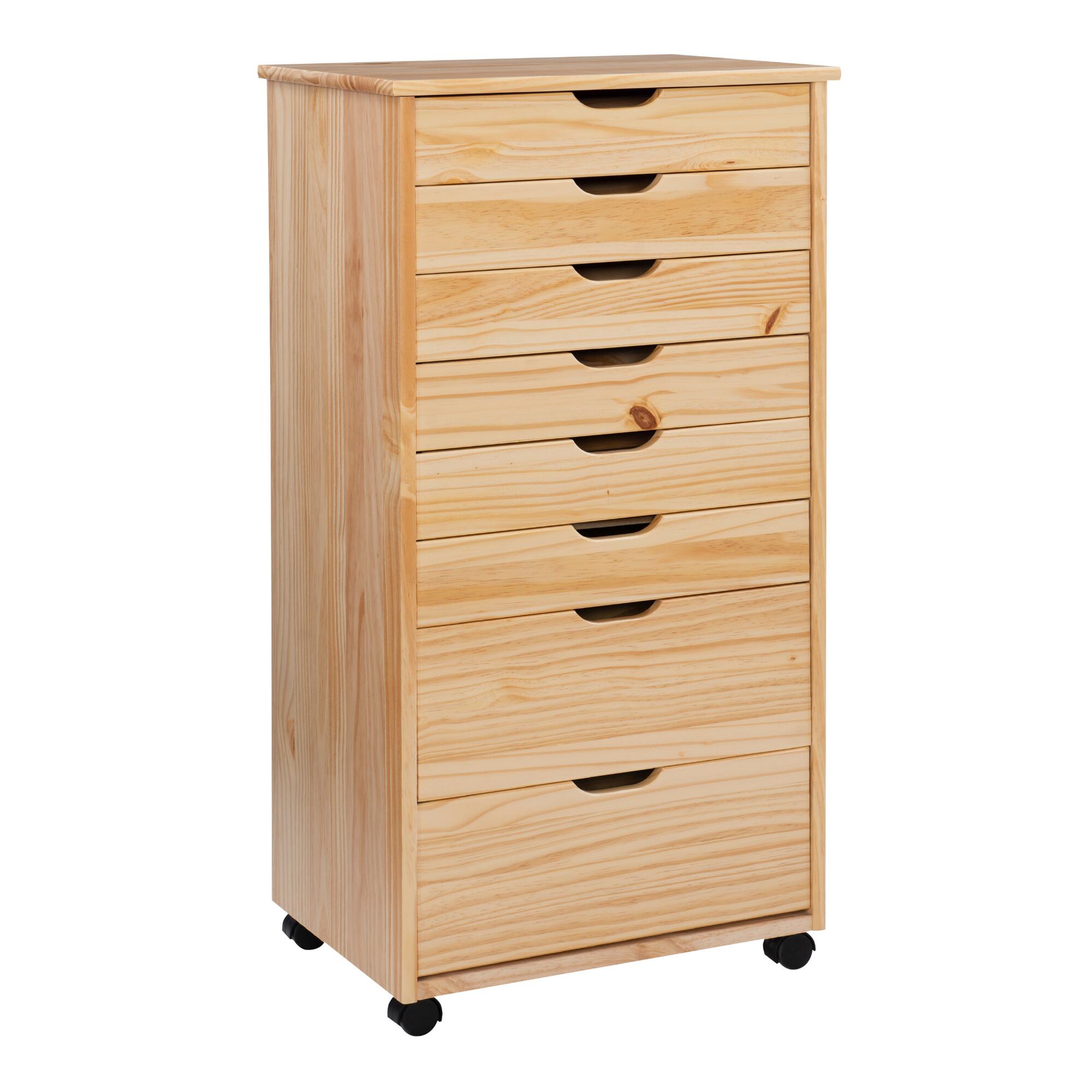 Tall Pine Wood 8 Drawer Kerry Rolling Storage Cart: White by World Market