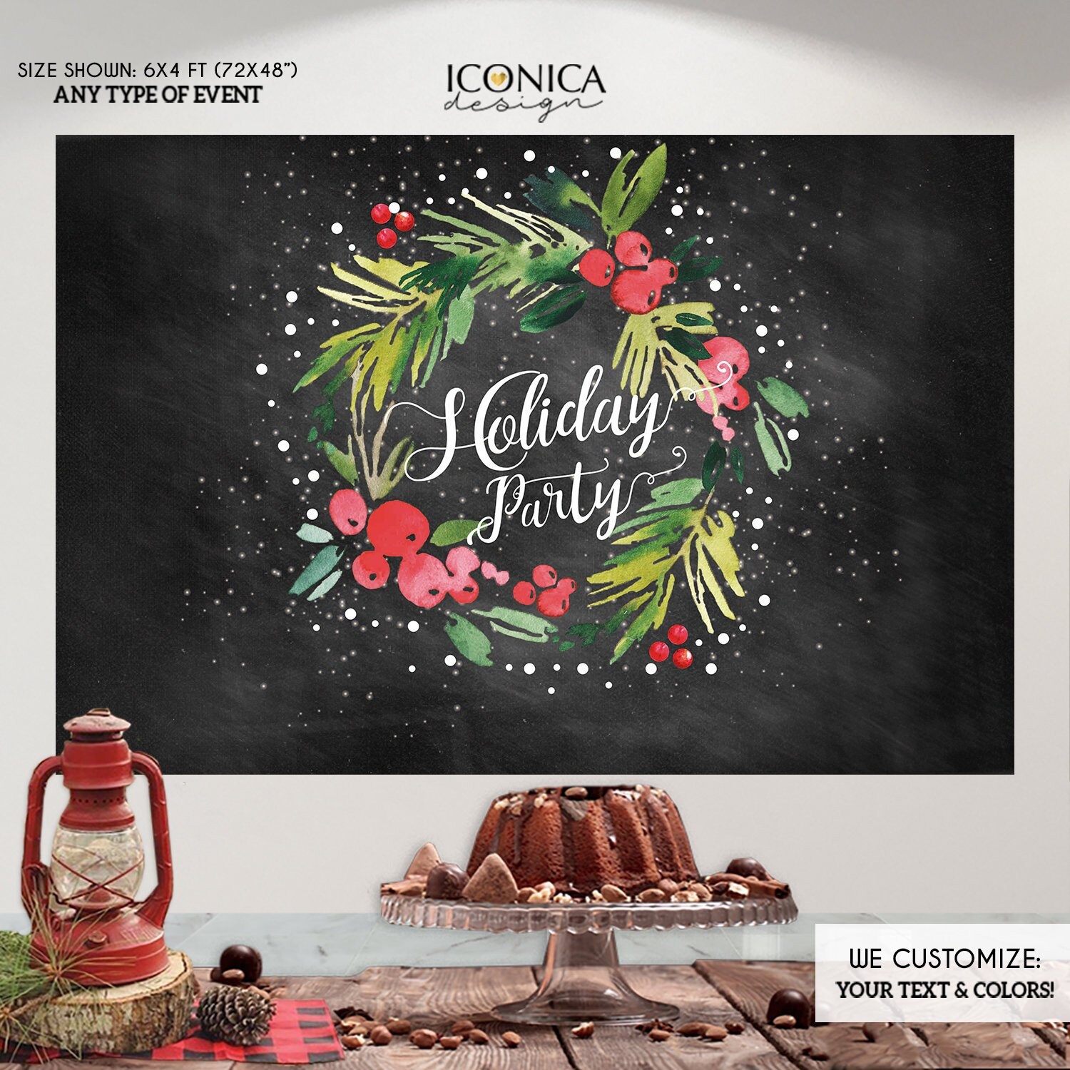 Holiday Party Backdrop, Christmas Backdrop, Cheers Any Wording, Banner, Printed Or Digital Download Bho0032