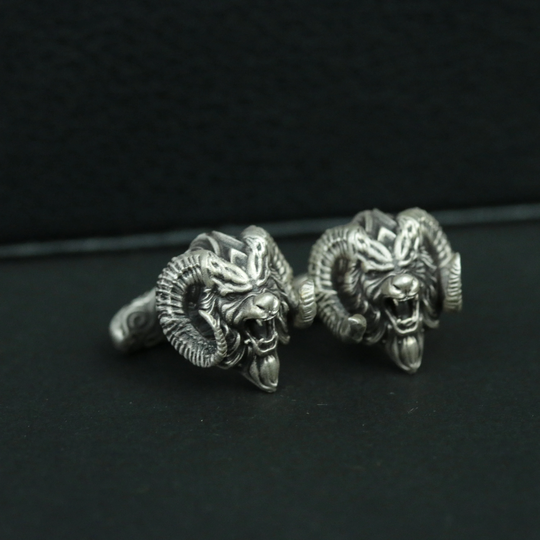 925 Silver Divine Beast White Zephyr Lion Head Ram Cufflinks, Men's Wedding Gift Cufflinks