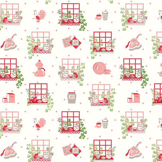 Cook Book Kitchen Window Fabric Yardage | Designed By Lori Holt For Riley Blake C11756-Coral