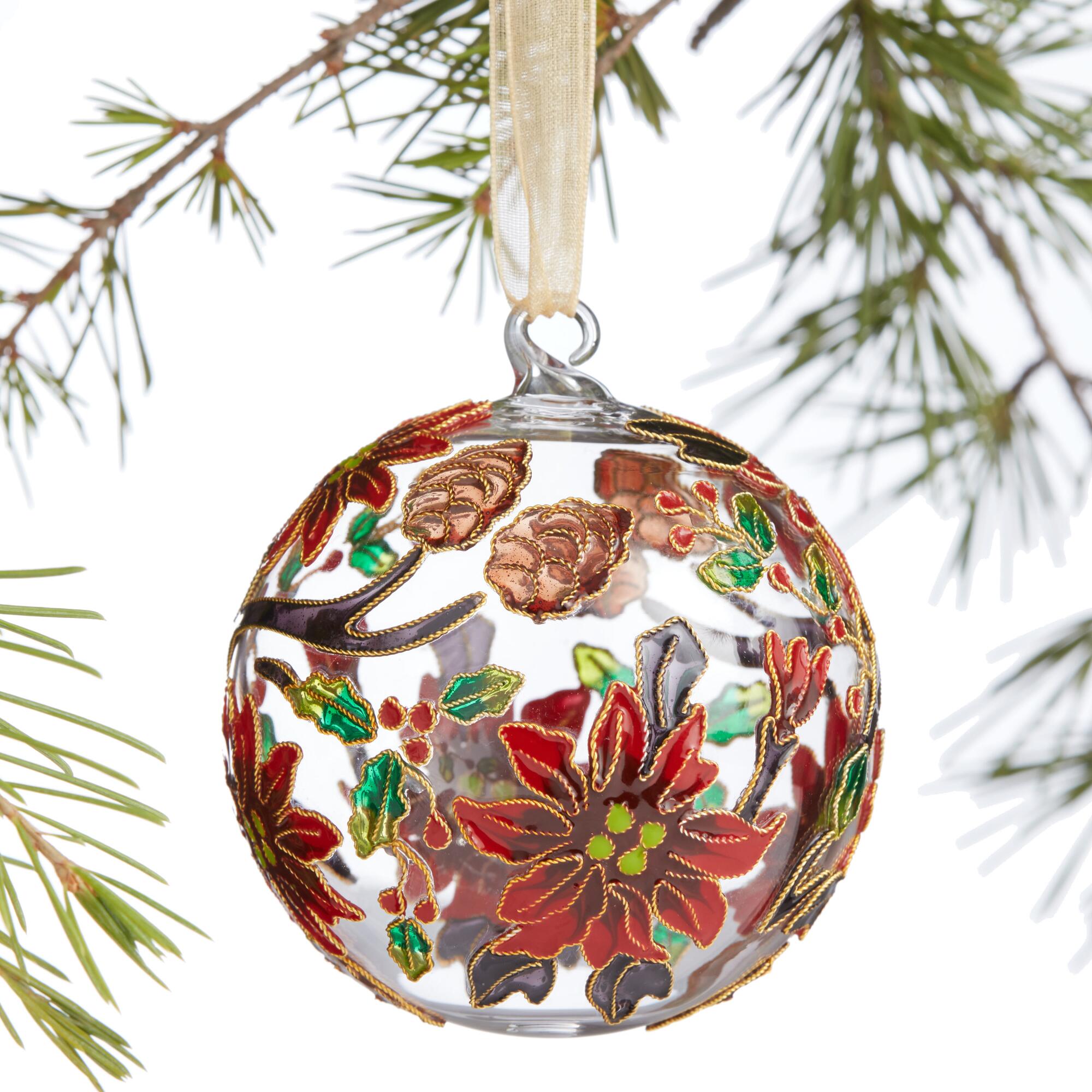 Pier Place Poinsettia Ball Cloisonne Ornament: Multi - Glass by World Market