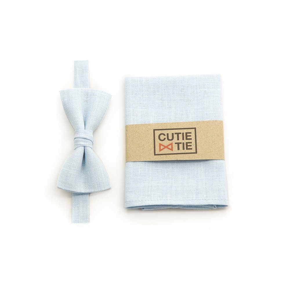 Groom Bowtie & Pocket Square Set Light Blue Bow Tie Handkerchief Groomsmen Outfit