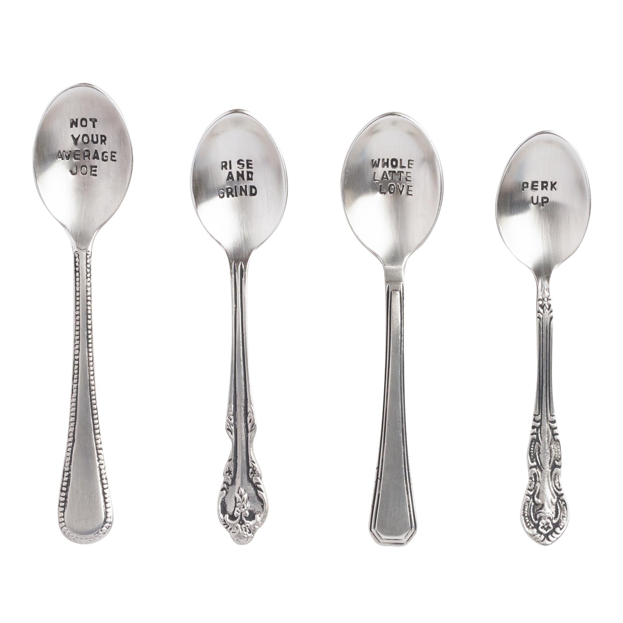 Hand Stamped Coffee Spoons Set Of 4: Silver - Brass by World Market
