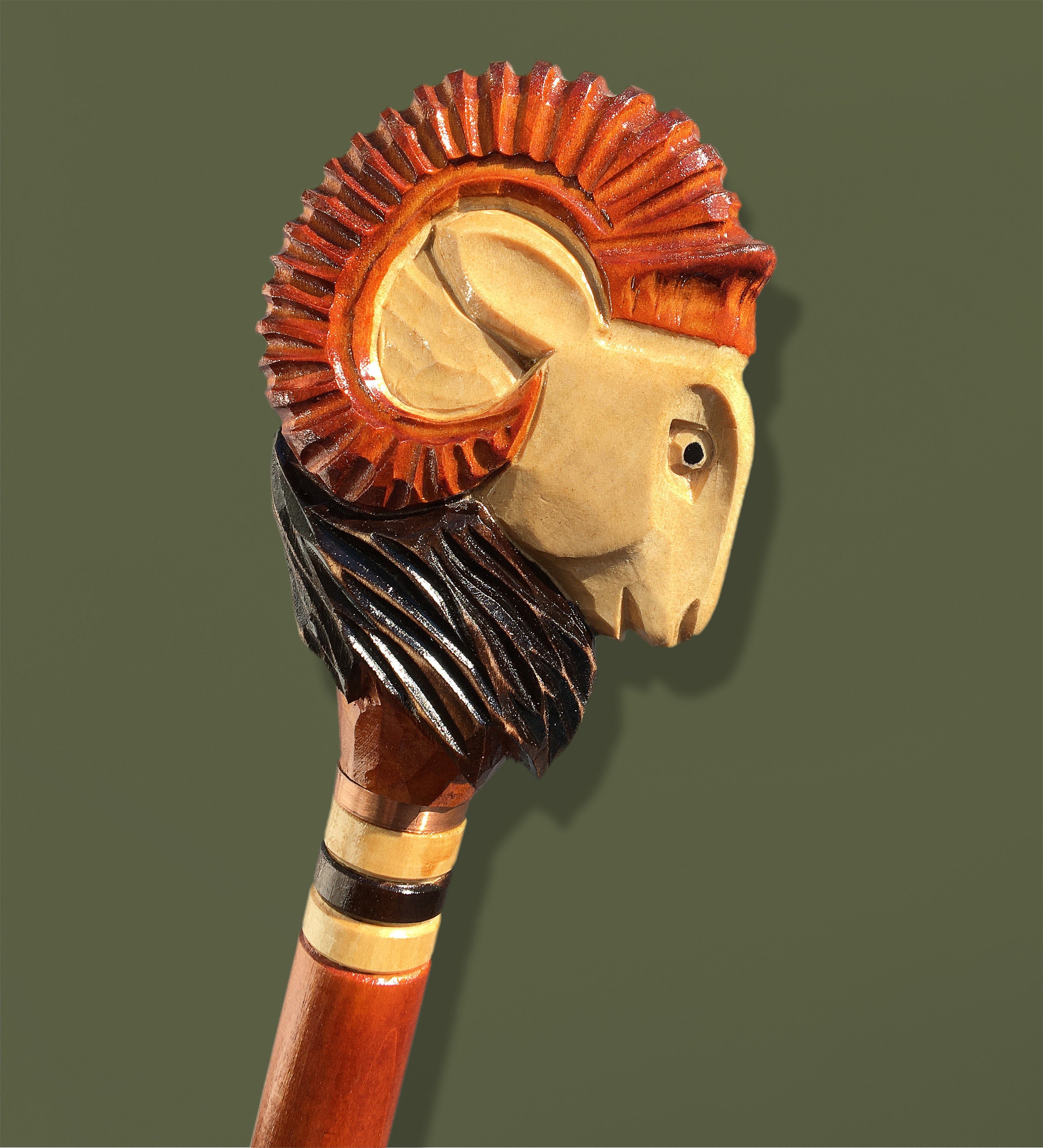 Ram Collectible Cane Wooden Walking Stick Hancrafted Handmade Woodcarving Exclusive Vintage