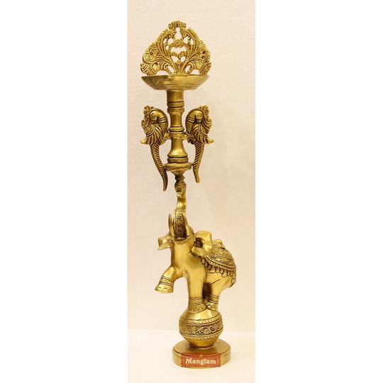 Brass Jumping Elephant Lamp, Fine Carving, Home & Living, Brass Deepam, Home Decor, Rajasthani Handicrafts, Brass Deepalu, Designer Diya, Oil