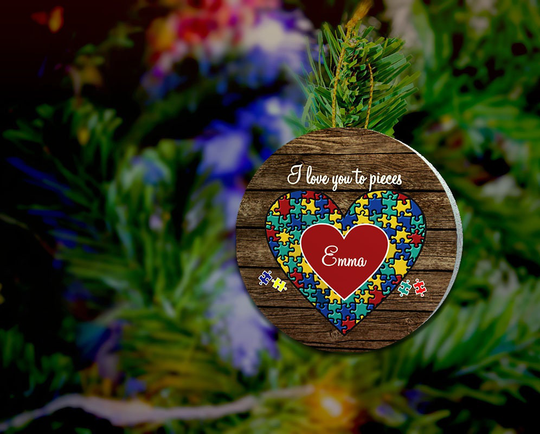 Puzzle Piece Ornament, Personalized Autism Wood Customizable Awareness I Love You To Pieces