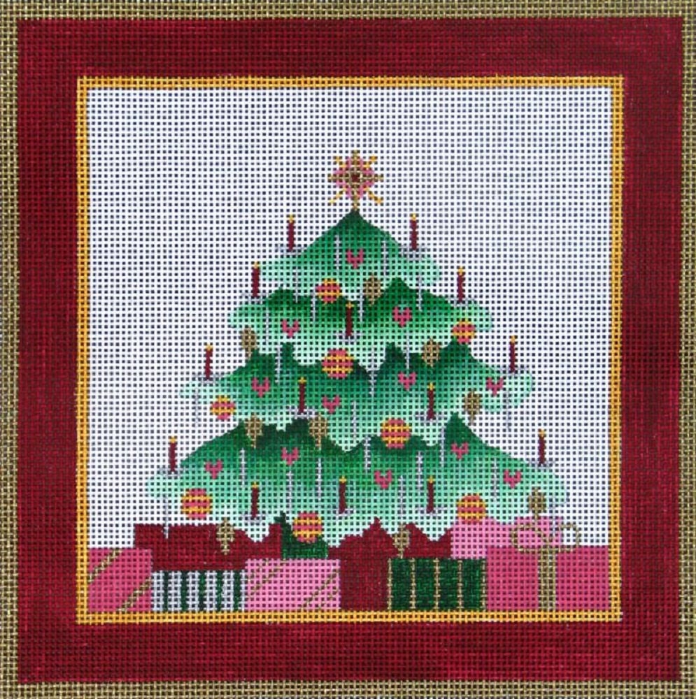 Needlepoint Handpainted Canvas Amanda Lawford Christmas Tree 9x9 -Free Us Shipping