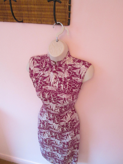 Incredible Vintage 1940S 40S Rayon Blend Cheongsam Tea Timer Dress With Abstract Japanese Garden Print -Hawaii-Hawaiian-Tiki-Vlv Pool Party