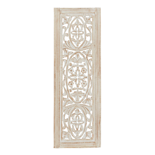 Distressed Mango Wood Carved Floral Panel Wall Decor: White - Medium by World Market