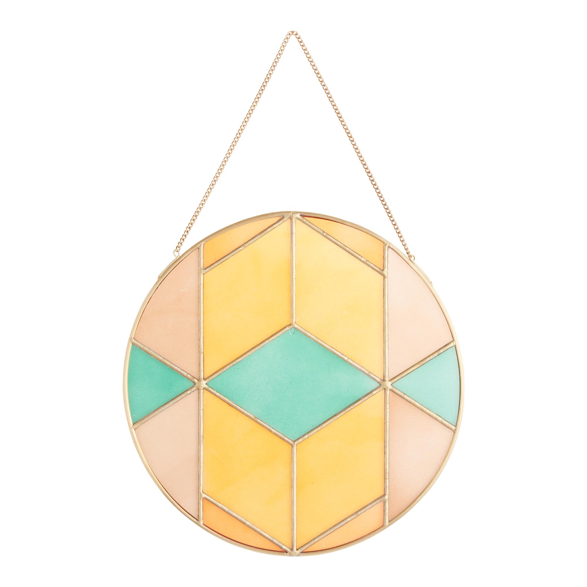 Round Stained Glass and Brass Geo Suncatcher Hanging Decor: Multi by World Market