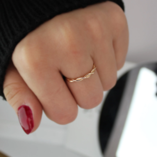 Gold Braided Wrap Ring 14K Solid Knit Thin Wedding Band Handmade Jewelry Promise Christmas Gift For Her Black Friday