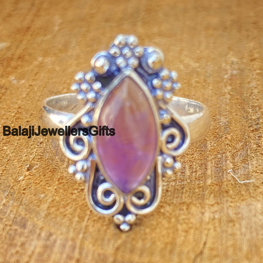 Solid Amethyst Gemstone Ring, 925 Sterling Silver, Meditation Dainty Lovely Classic Woman Gift For Her, B1372