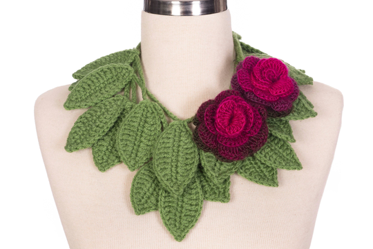 Crochet Jewelry, Pendant, Necklace, With Removable Flower Brooch Necklace Scarf