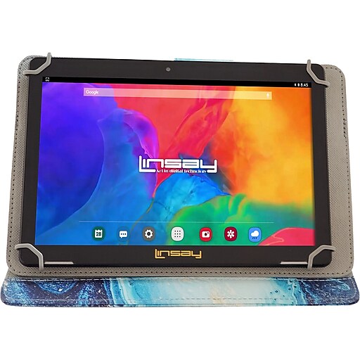 Linsay 10.1" Tablet with Ocean Marble Case, 2GB Ram, 32GB Storage, Android 11, Black (F10IPCMO)
