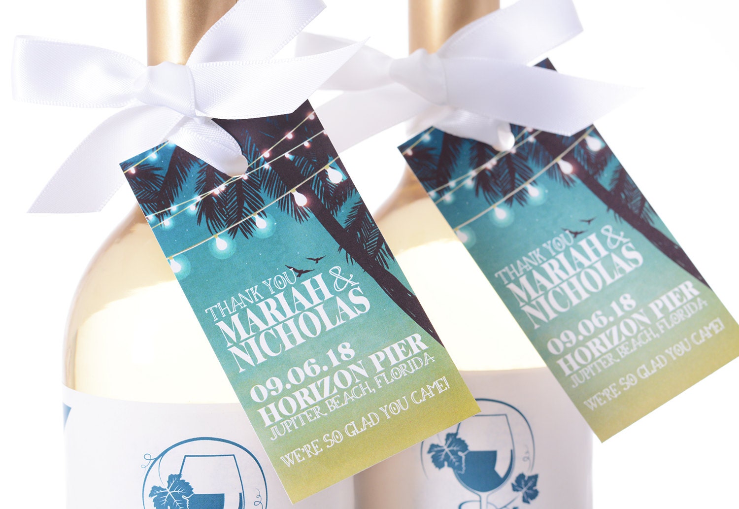 Twilight Palms Beach Wedding Tags - Wine Bottle Tags, Favor Box Bag Personalized Hanging #wtg-169