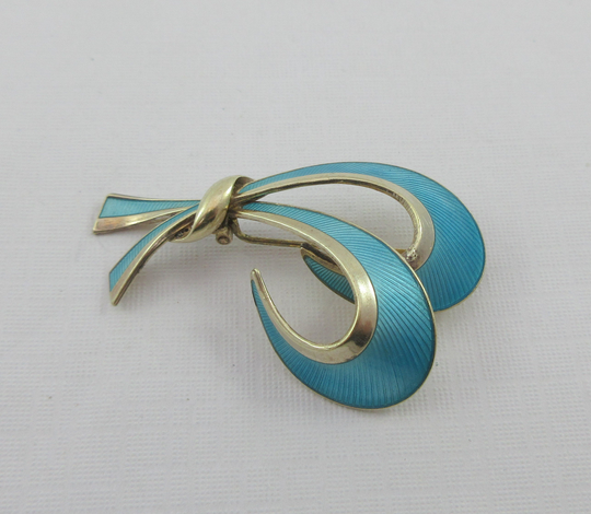 Sale Norway Hroar Prydz Gold Over Silver Sterling Blue Enamel Leaves Brooch