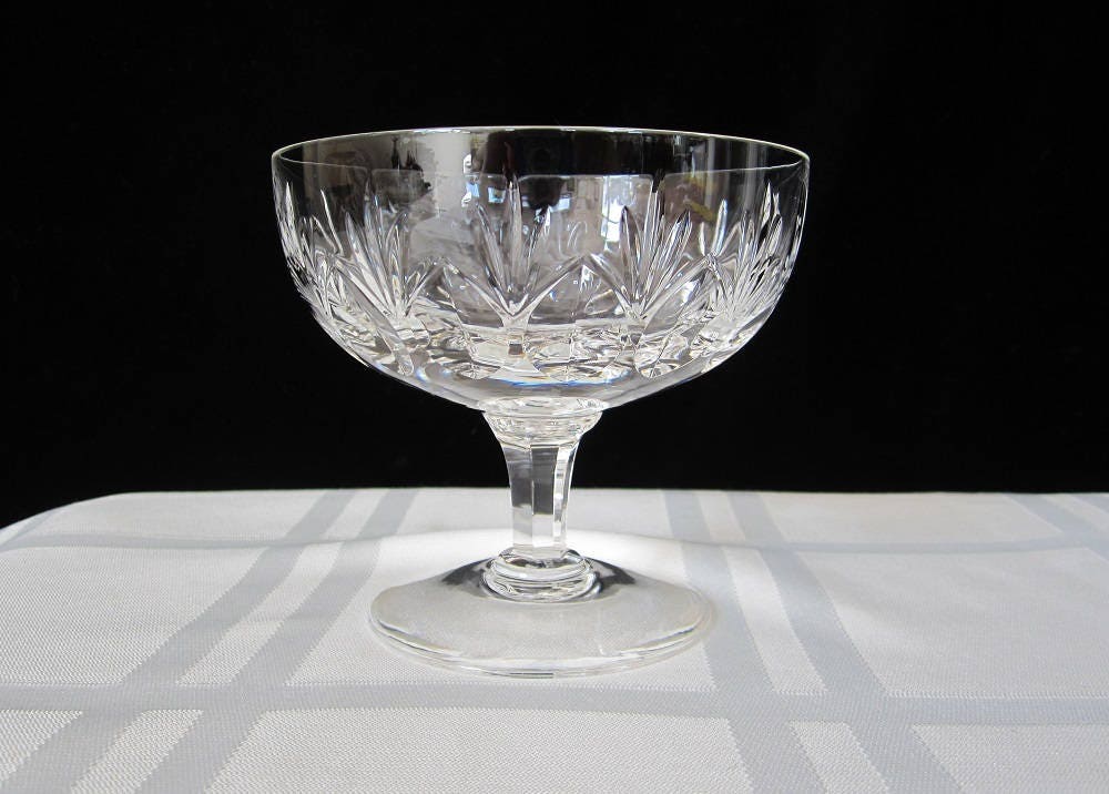 stuart Crystal Cardinal Seafood Cocktail Glass Vintage Authentic Signed English Iconic Vertical Fan Cut 1950S Pattern Footed Dish