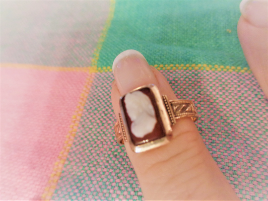 Ornate Antique Victorian 14K Rose Gold/Carved Cameo Ring Greek/Roman Profile Size 8 1/2