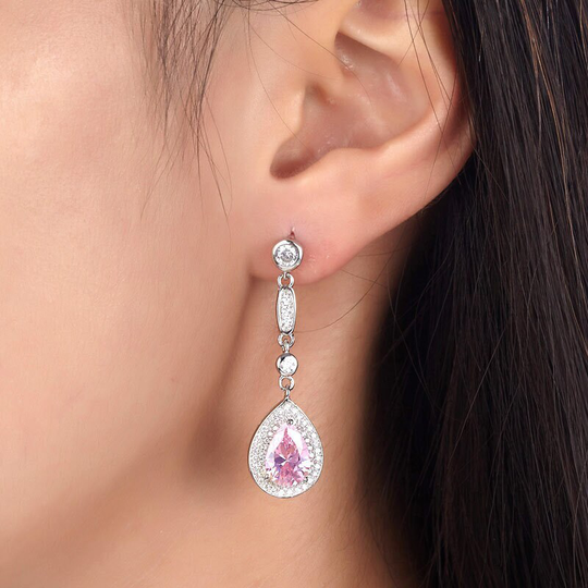 4 Ctw Pink Pear Cut Drop Dangle Earring. Earrings. Diamond Earrings Genuine 925 Silver Women's Gift For Her