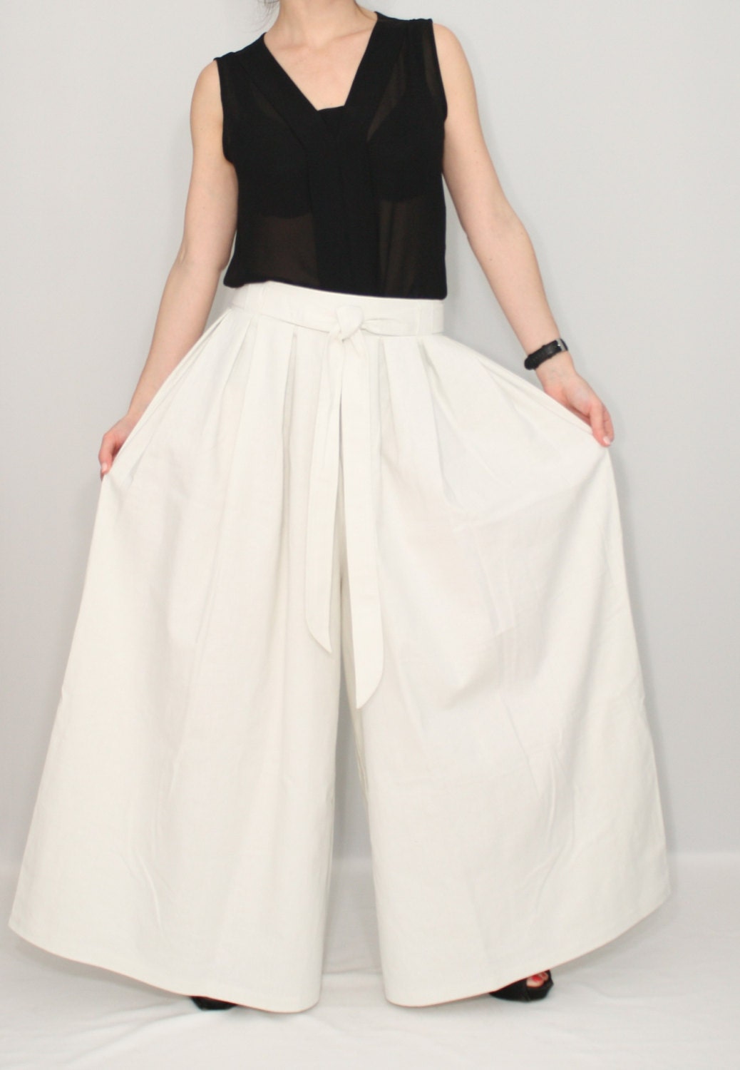 White Palazzo Pants, White Linen Pants