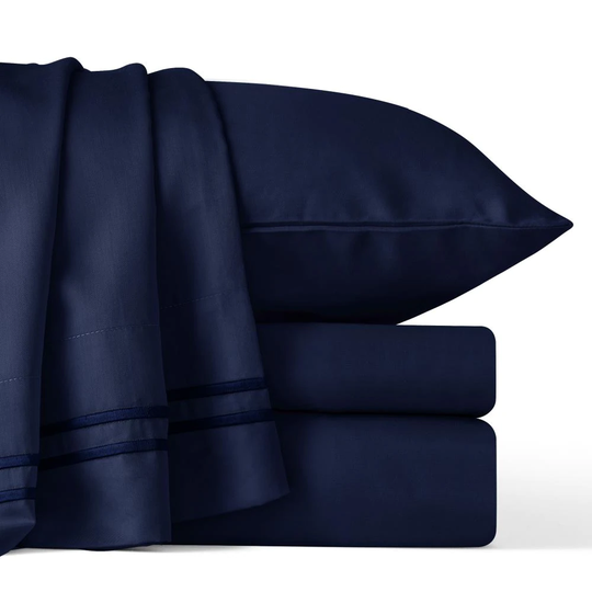 Subrtex Tencel Twin Extra Long 300-Thread Count Cotton Blend Navy Bed Sheet in Blue | SBTQS3TX-NA