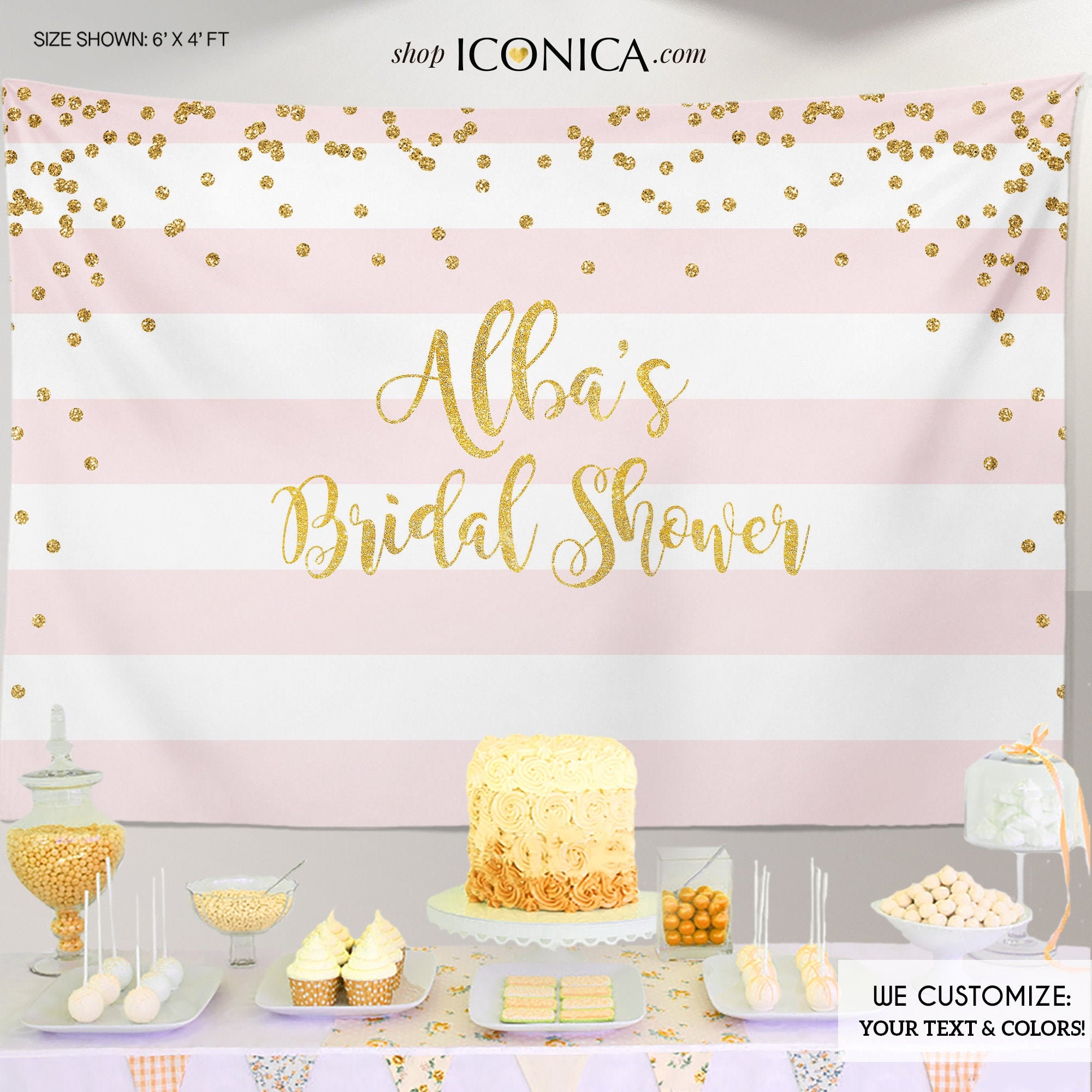 Bridal Shower Backdrop, Pink & Faux Gold Confetti Banner, Gold & Dessert Table Banner, Printed Or Printable File Bbr0009