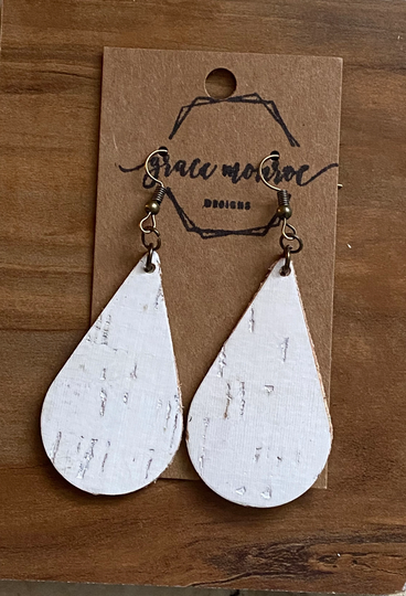 Teardrop Creamy White Leather Cork Earrings, Trending Chic Minimalist Earring, Boho Earrings