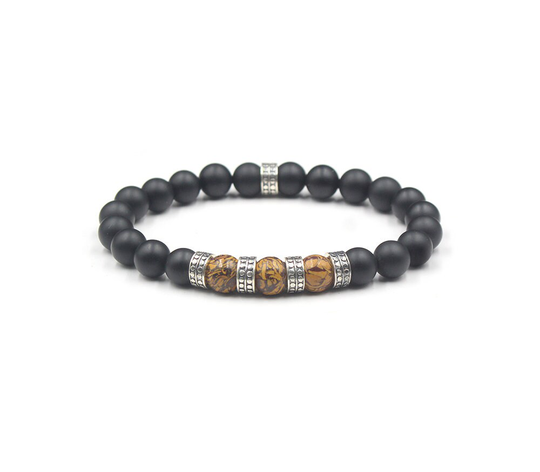 Matte Black Onyx, Elephant Skin Jasper & Sterling Silver Bracelet, Men's Bead Bracelet Men, Onyx Man