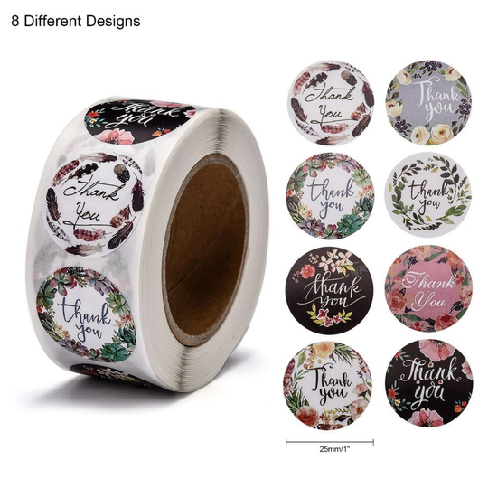 Labels Sticker Round Thank You Flowers, Preparation Gift Package, Wrap, Wedding Bag Roll Of 500 Stickers