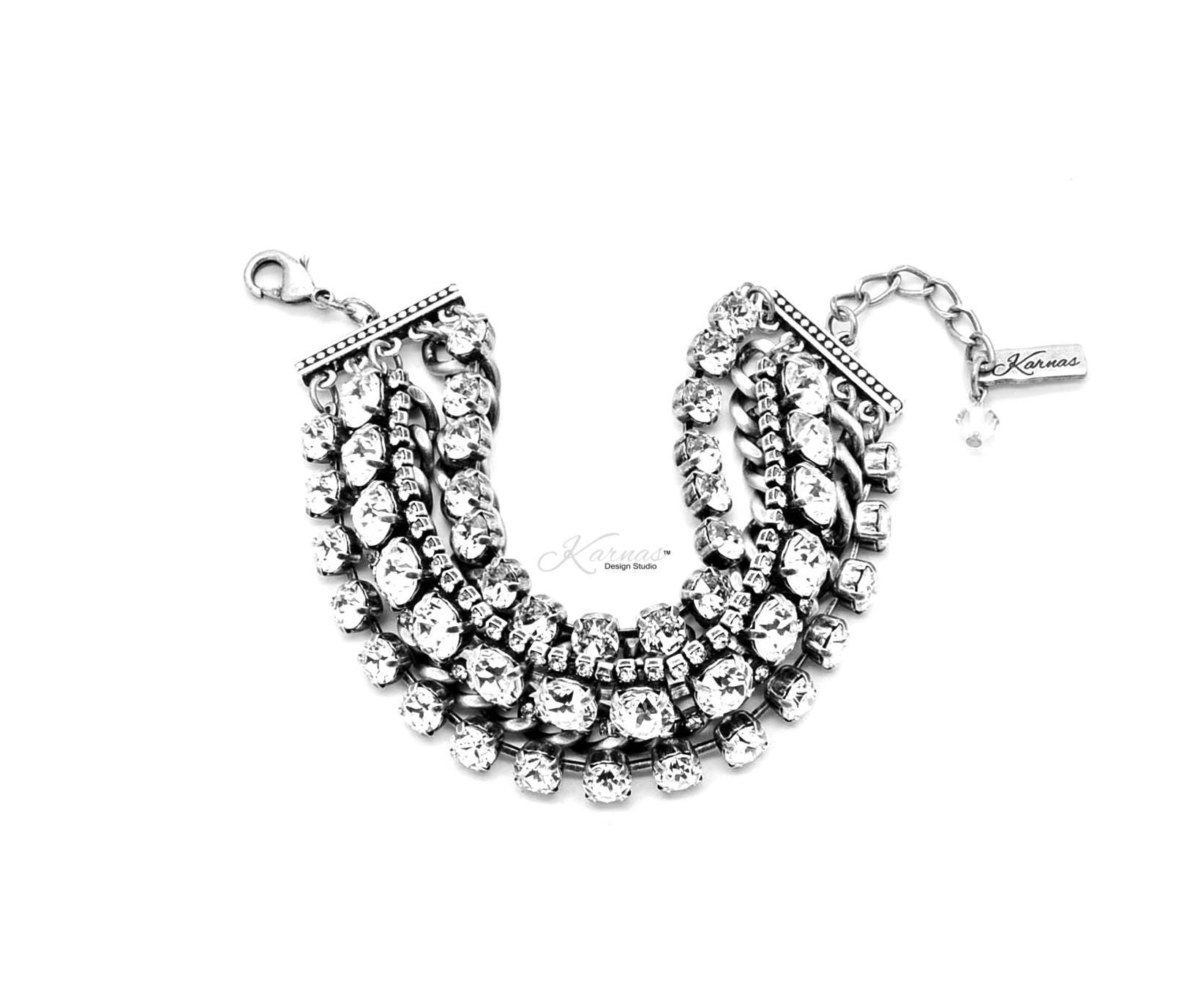 Crystals N' Chains 8mm/6mm Crystal Clear Bracelet Made With K.d.s. Premium Antique Silver Karnas Design Studio Free Shipping