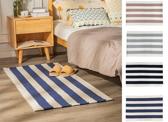 Woven Bold Stripe Cotton Blend Carpet, Indoor Outdoor Floor Mat For Living Room, Entryway, Bedroom & Décor, 4 Colors - 2 Sizes