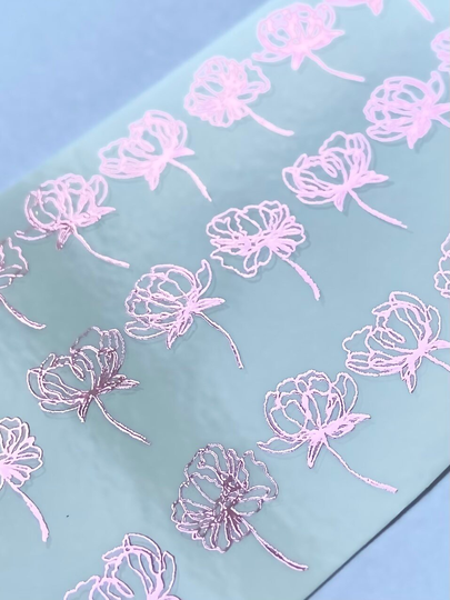 Metallic/Foil Floral Sketches Nail Art Decal Waterslide
