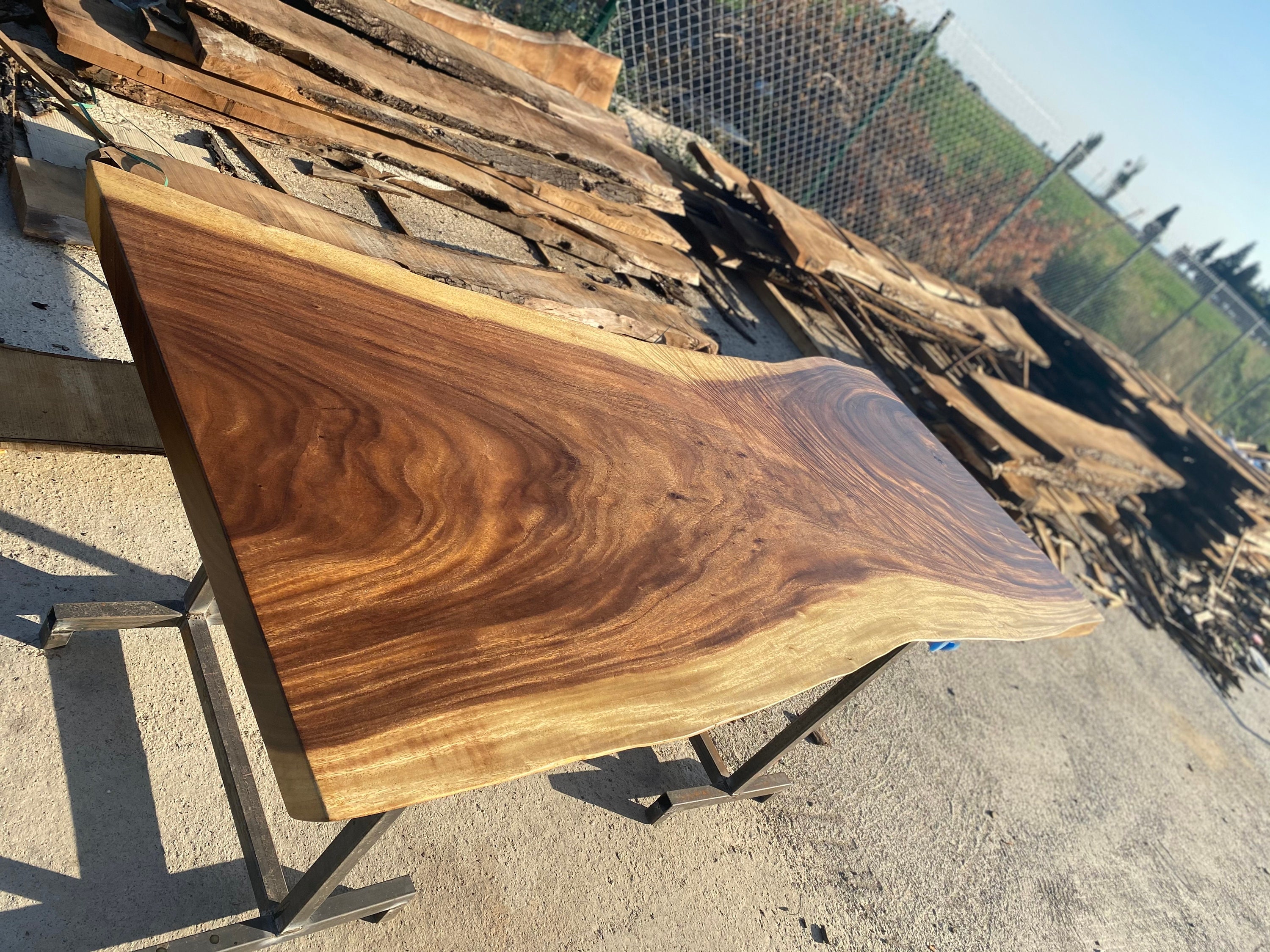Single Slab Dining Table, Acacia Wood Large Live Edge Monkey Pod