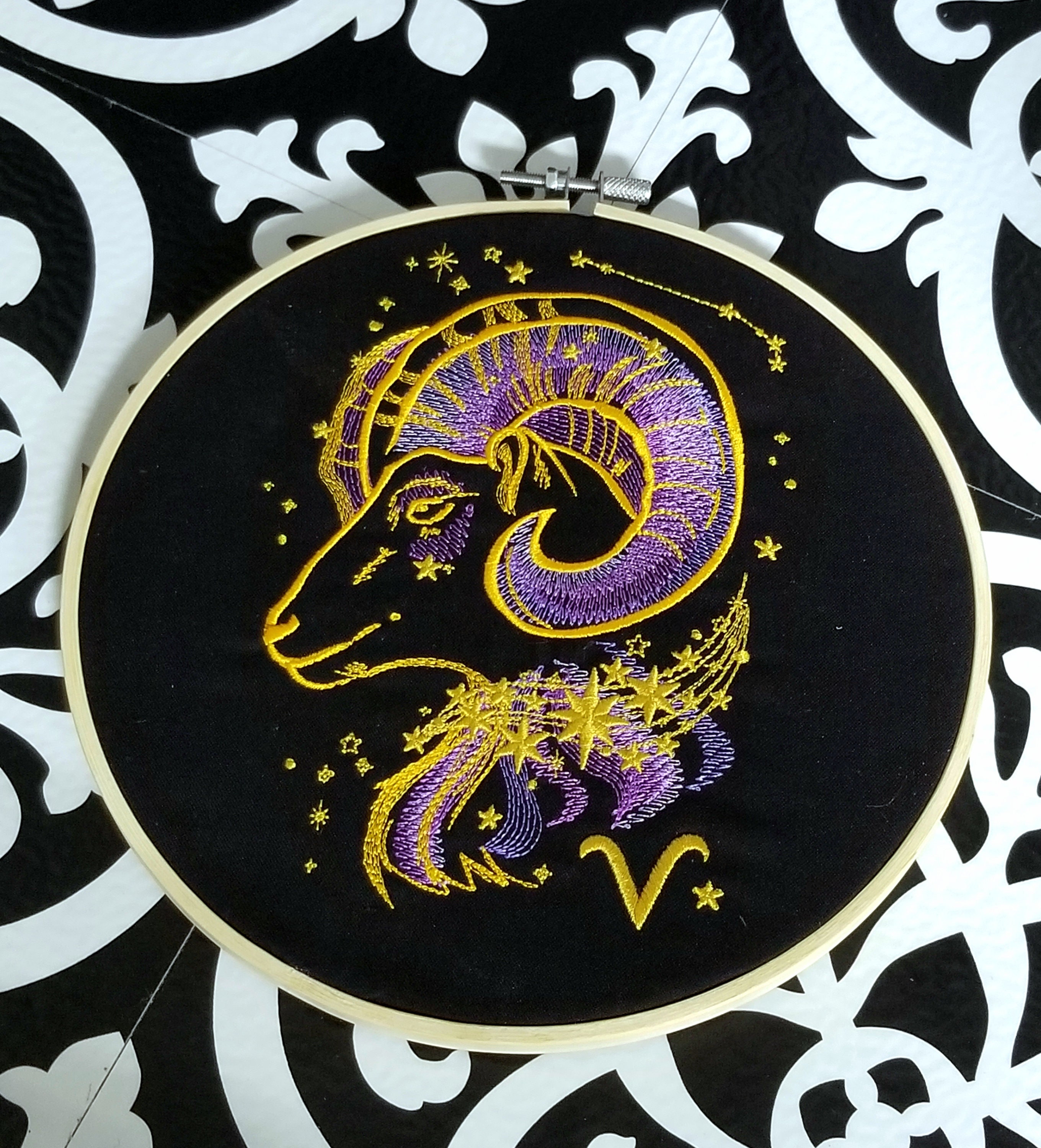 Aries The Ram Astronomy Astrology Zodiac Constellation 8 Inch Embroidery Hoop Art Gothic Alternative Home Witch Gothic Mtcoffinz