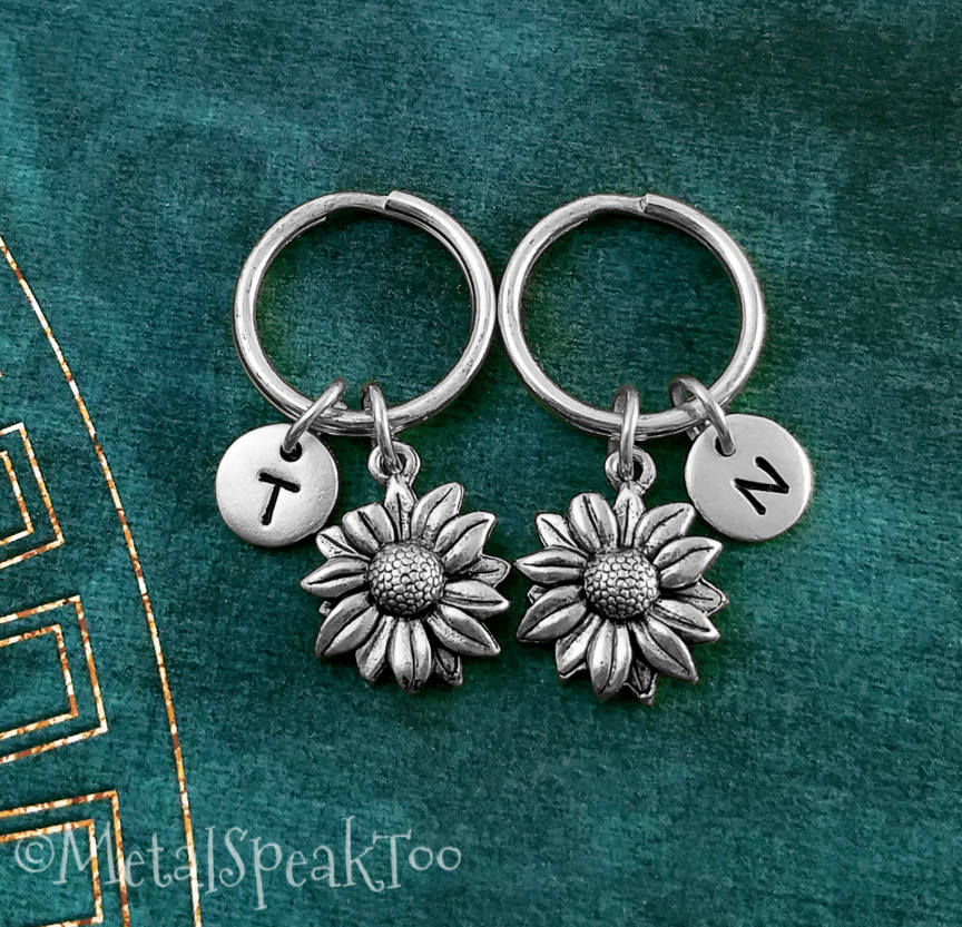 Sunflower Keychain Set Of 2 Small Keychains Sunflowers Charm Personalized Best Friend Friendship Bridesmaid Gift