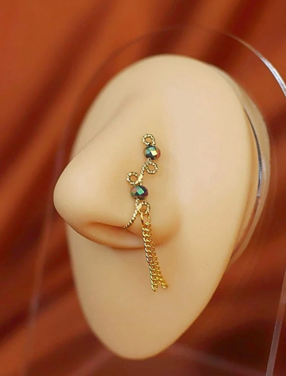 Farra Nose Cuff Handmade Gold Chain Dangle Ring No Piercing Needed