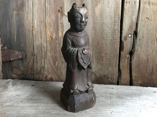 Antique Handcarved Wooden Asian Alter Piece, Artisan Hand Crafted Monk, Statue, Carved Figurine, Kh