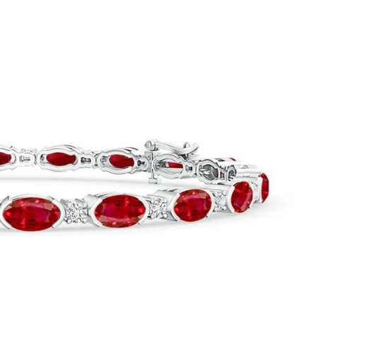 Oval Cut Ruby Bracelet Tennis 925 Sterling Silver Handmade Anniversary Gift For Wife